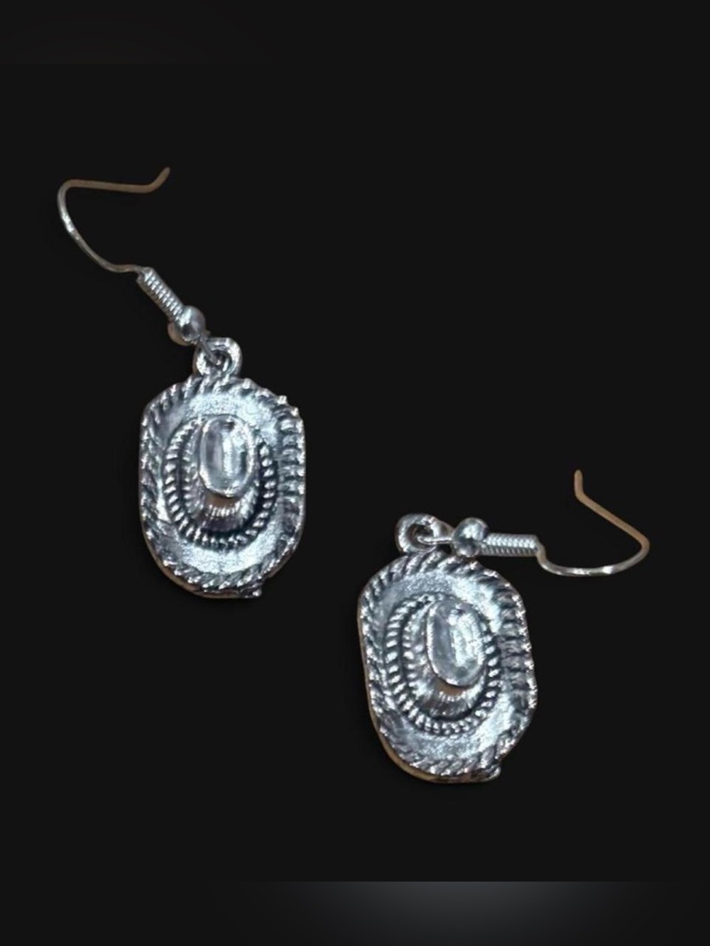 Silver Plated Cowboy Hat Drop Earrings